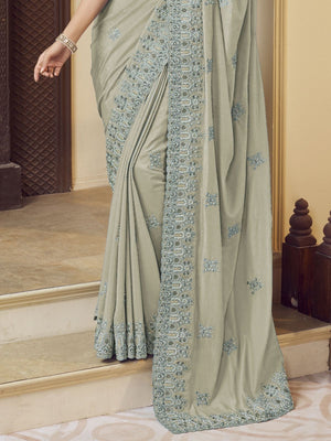 Rajwada Dusty Green Georgette Embroidered Elegant Saree For Women