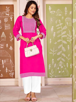Rajwada Pink Rayon Embroidered Kurta For Women