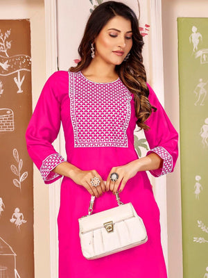 Rajwada Pink Rayon Embroidered Kurta For Women