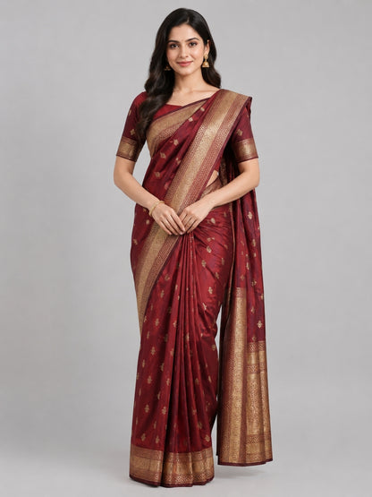 Maroon Silk Blend Solid Saree