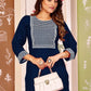 Rajwada Navy Blue Rayon Embroidered Kurta For Women
