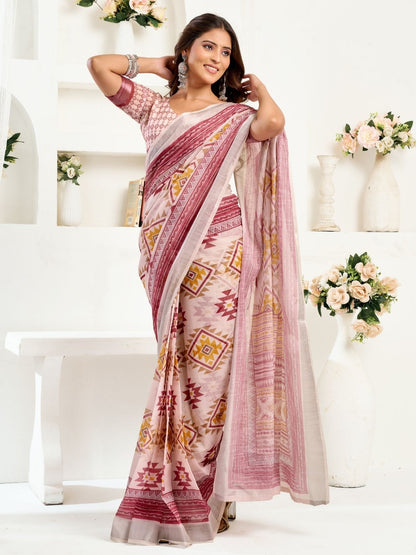 Rajwada Multicolour Cotton Linen Zari Work Saree For Women