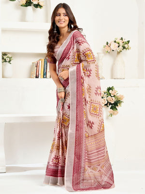 Rajwada Multicolour Cotton Linen Zari Work Saree For Women