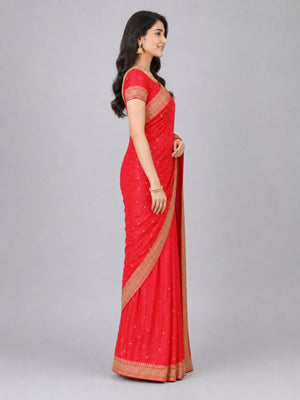 Dark Pink Silk Blend Solid Saree
