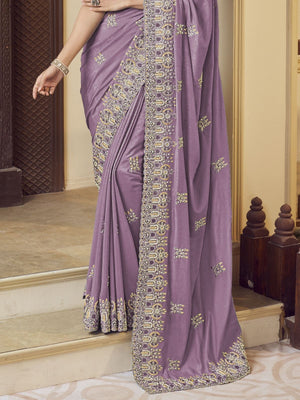 Rajwada Lavender Georgette Embroidered Elegant Saree For Women