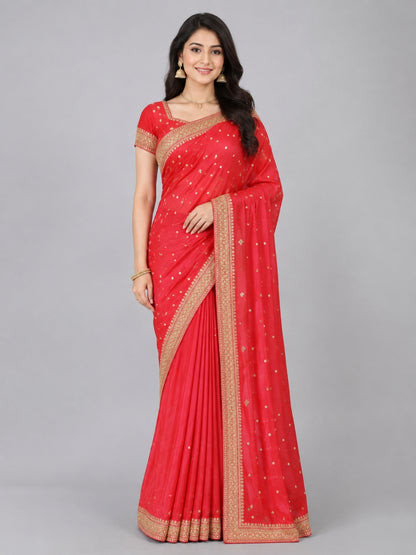 Dark Pink Silk Blend Solid Saree