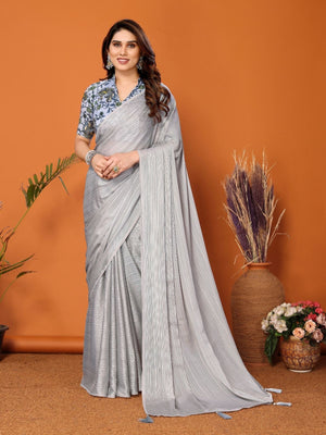 Rajwada Grey Georgette Solid Saree For Women