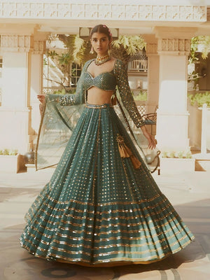 Rajwada Green Georgette Embellished Semi-Stitched lehenga For Women