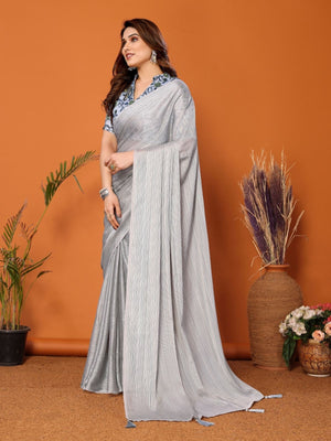 Rajwada Grey Georgette Solid Saree For Women