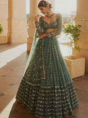 Rajwada Green Georgette Embellished Semi-Stitched lehenga For Women