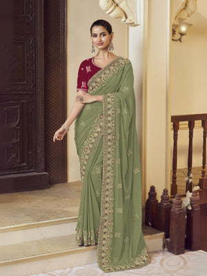 Rajwada Green Georgette Embroidered Elegant Saree For Women