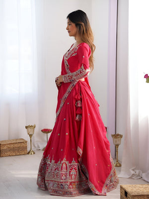 Rajwada Pink Silk Blend Embroidered Semi-Stitched lehenga For Women