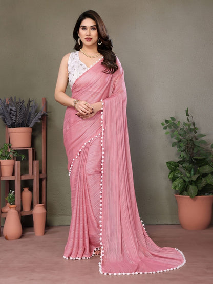 Rajwada Pink Georgette Printed Saree For Women