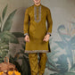 Rajwada Olive Viscose Silk Embroidered Stitched Kurta Set For Men