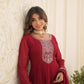 Rajwada Maroon Georgette  Embroidered Stitched Gown With Dupatta For Women