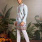 Rajwada Sky Blue Silk Blend Embroidered Stitched Kurta For Men