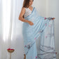 Rajwada Sky Blue Chinon Printed Saree With Unstitched Blouse For Women