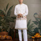 Rajwada White Cotton Blend Embroidered Stitched Kurta For Men