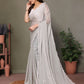 Rajwada Grey Banglori Lace Work Saree With Unstitched Blouse For Women