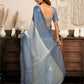 Rajwada Pastel Blue Cotton Linen Zari Work Saree For Women