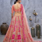 Rajwada Peach Organza Embellished Semi-Stitched Lehenga With Unstitched Blouse For Women