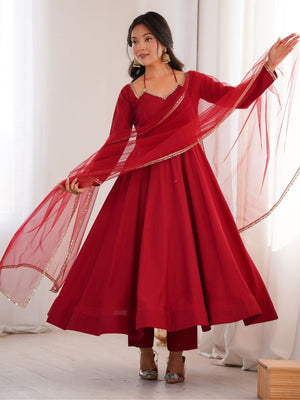Rajwada Maroon Silk Blend Embellished Kurta Set For Women