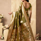 Rajwada Olive Green Silk Blend Solid Saree For Women