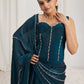 Rajwada Blue Organza Embellished Ready To Wear Saree With Stitched Blouse For Women