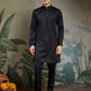 Rajwada Black Silk Blend Embroidered Stitched Kurta Set For Men