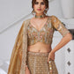 Rajwada Golden Beige Organza Tissue Embroidered Semi-Stitched Lehenga For Women