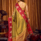 Rajwada Golden And Red Silk Blend Solid Saree For Women