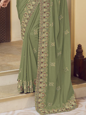 Rajwada Green Georgette Embroidered Elegant Saree For Women