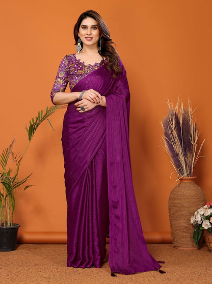 Rajwada Magenta Georgette Solid Saree For Women