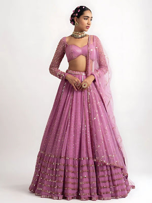 Rajwada Purple Georgette Embellished Semi-Stitched lehenga For Women