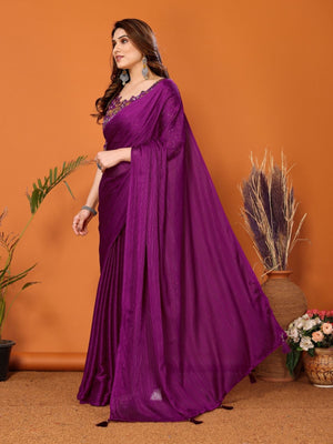Rajwada Magenta Georgette Solid Saree For Women