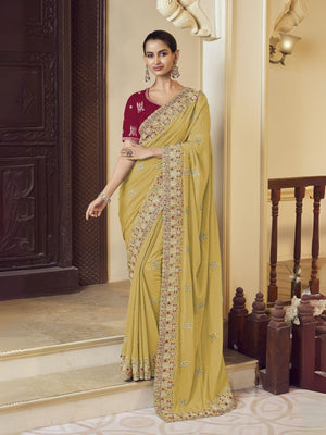 Rajwada Yellow Georgette Embroidered Elegant Saree For Women