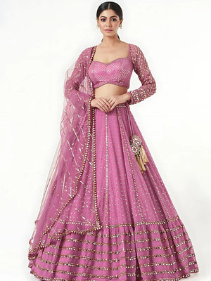 Rajwada Purple Georgette Embellished Semi-Stitched lehenga For Women