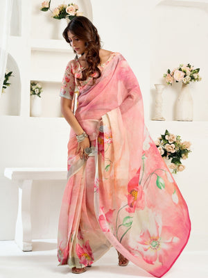 Rajwada Light Pink Cotton Linen Zari Work Saree For Women