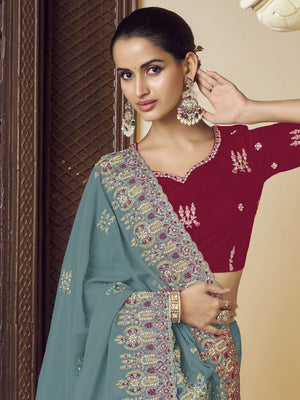 Rajwada Teal Georgette Embroidered Elegant Saree For Women