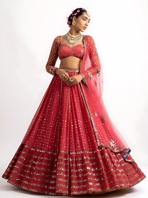 Rajwada Pink Georgette Embellished Semi-Stitched lehenga For Women