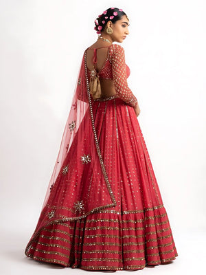 Rajwada Pink Georgette Embellished Semi-Stitched lehenga For Women