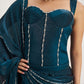 Rajwada Blue Organza Embellished Ready To Wear Saree With Stitched Blouse For Women