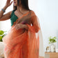 Rajwada Orange Organza Printed Saree With Unstitched Blouse For Women