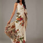 Rajwada Off White Georgette Floral Printed Saree With Unstitched Blouse For Women