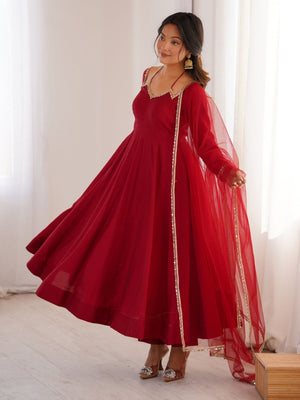 Rajwada Maroon Silk Blend Embellished Kurta Set For Women