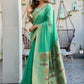 Rajwada Turquoise Cotton Blend Solid Saree For Women