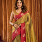 Rajwada Golden And Red Silk Blend Solid Saree For Women