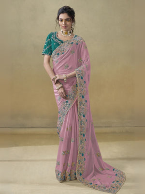 Rajwada Pink Georgette Embroidered Elegant Saree For Women