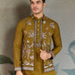 Rajwada Olive Viscose Silk Embroidered Stitched Kurta Set For Men