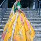Rajwada Yellow Organza Printed Semi-Stitched lehenga For Women